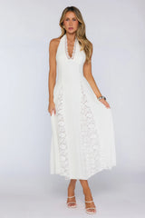 Be The Difference Embroidered Halter Maxi Dress White