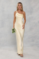 The Zafira One Shoulder Satin Maxi Dress Yellow