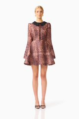 CURAAE Zamira Long Sleeve Mini Dress in Brown Multi
