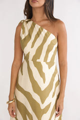 Tavina One-Shoulder Maxi Dress Zebra Khaki