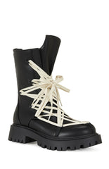 Women's Black Arjun Faux Leather Combat Boots
