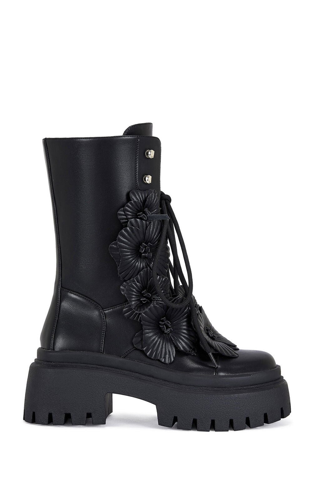 Women's Devoir Black 3D Flower Combat Boots