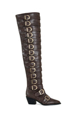 Braulia Brown Crocodile Faux Leather Over The Knee Boots