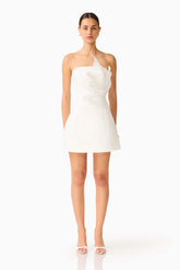 Laurentia Floral Applique Mini Dress in White