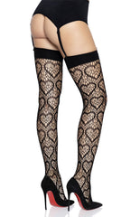 Amore Heart Net Thigh High Tights