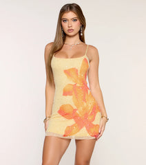 Keyla Beaded Sequin Floral Mesh Mini Dress