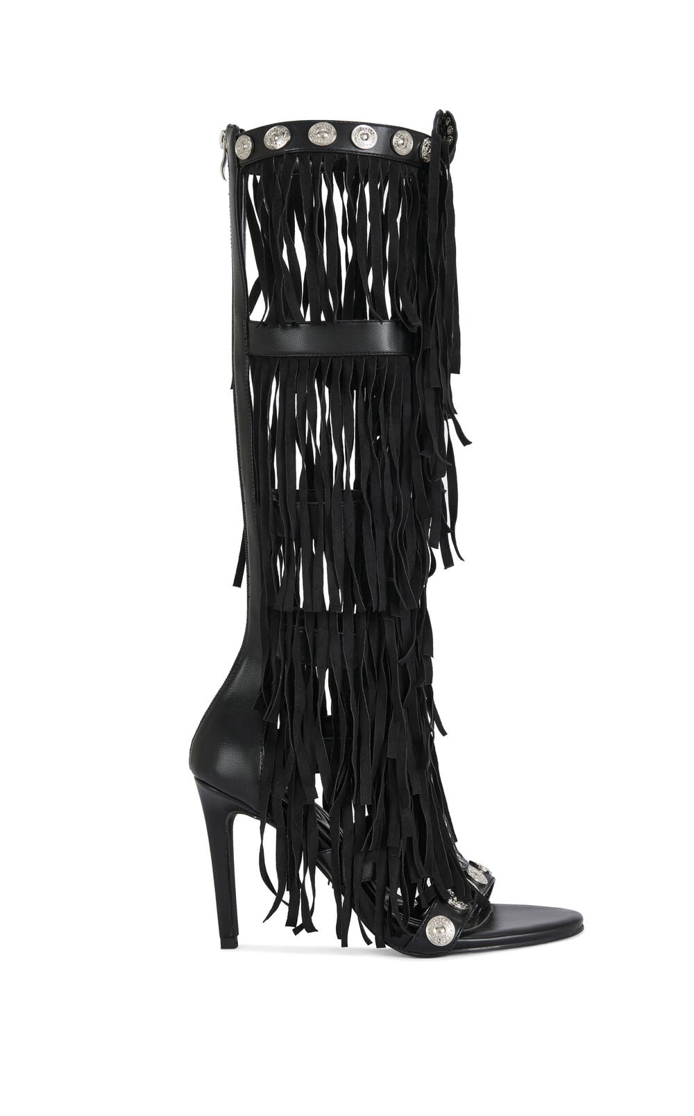 Women's Sameya Black Fringe Faux Leather Gladiator Sandal Boots