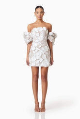 Perry Floral Embellished Mini Dress in White