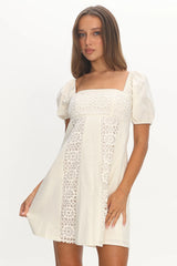 Highlight Reels Puff Sleeve Lace Mini Dress Cream