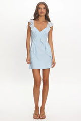 Murphy Ruffle Front Mini Dress Baby Blue