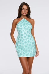 Disco Queens Sequin Halter Mini Dress Mint