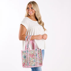 Mini White Floral Quilted Tote Bag