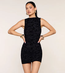 Soft Shadow Flocked Bodycon Mini Dress