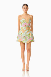 Noralyn Strapless Mini Dress in Green Floral