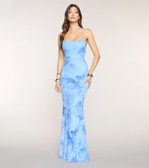 Marva Floral Lace-Up Mesh Formal Dress