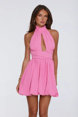 Main Girl Energy Halter Bubble Mini Dress Pink
