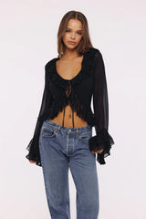 Black Ruffled Sleeve Blouse