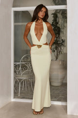 Elegant Aura Halter Maxi Dress Citrus Yellow