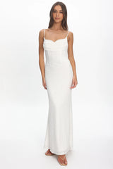 Kianah Pleat Bust Textured Maxi Dress Ivory