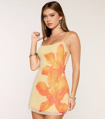 Keyla Beaded Sequin Floral Mesh Mini Dress