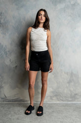 Delilah Cross Waistband Denim Shorts