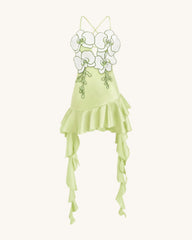 Orchid Embroidered Ruffle Hem Mini Dress - Light Green