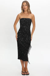 Events Tassel Trim Midi Dress Sequin Black