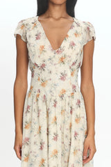 Angel Wings V-Back Pleat Maxi Dress Mint Floral