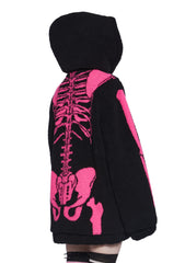 Baring It All Skeleton Hooded Sherpa Jacket - Pink