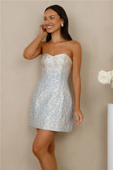 Wisteria Dream Strapless Mini Dress Blue