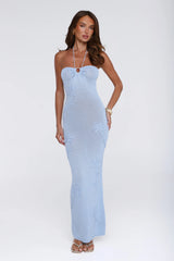 Little Miss Flirt Knit Halter Maxi Dress Blue