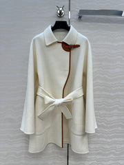 HM SS26 Leather Trimmed Coat Ivory Wool Cashmere 351141