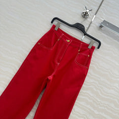 HM SS26 High-Waist Straight-Leg Denim Pants Red Cotton 351133