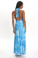 Palomino Plunging Halter Maxi Dress Print Blue
