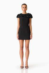Dali Floral Applique Mini Dress in Black