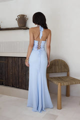 Cross The Seas Halter Maxi Dress Blue