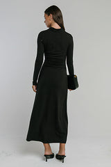Ruth Ruched Midi Dress in Black