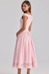 pink cotton broderie anglaise boat neck maxi dress