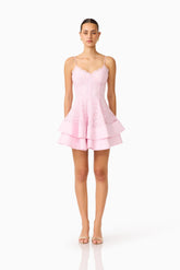 Fiorina Tiered Mini Dress in Pale Pink