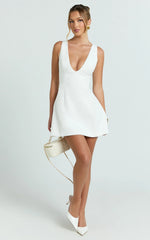 Karissa Mini Dress - V Neck Fit And Flare Dress in White