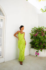 Romantic Flare Maxi Dress Green