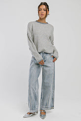 Marcie Striped Sweater in Heather Grey