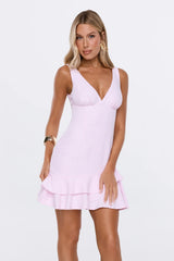 Vintage Bloom Gingham Mini Dress Pink