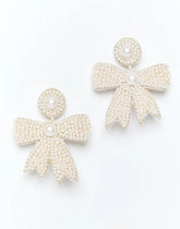 Glitzy Bow Pearl Earrings