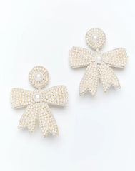 Glitzy Bow Pearl Earrings
