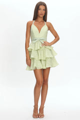 Ayala Halterneck Ruffle Mini Dress Floral Lime