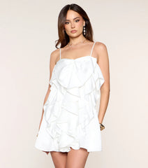 Invite Ready Ruffle Satin A-Line Mini Dress