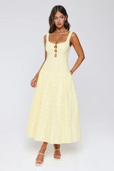 Romance Stitched Embroidered Maxi Dress Lemon