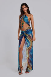 Quartz Halter Maxi Dress with Crystals