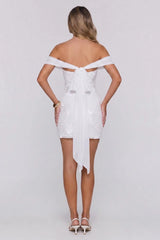 Saltwater Sonata Off Shoulder Mesh Mini Dress White